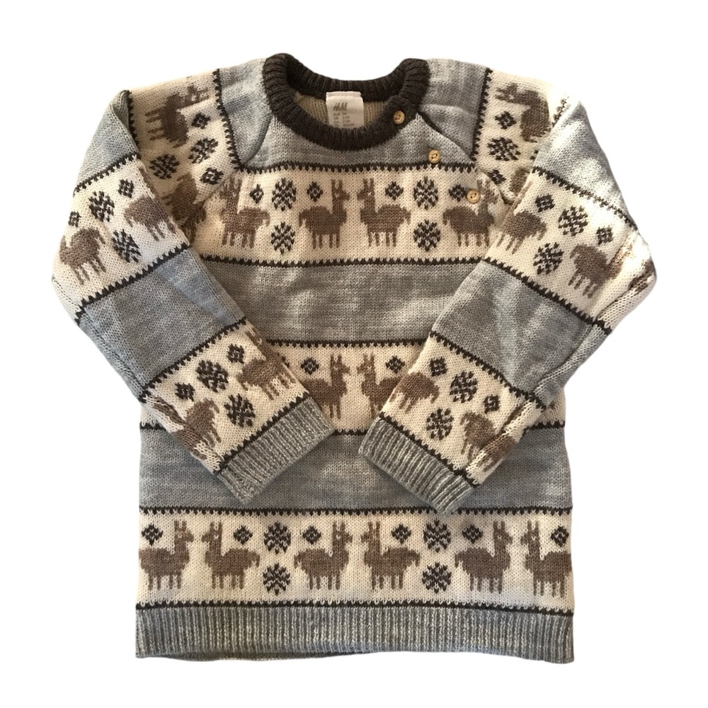Children Wool Knit Sweater Lama Pattern